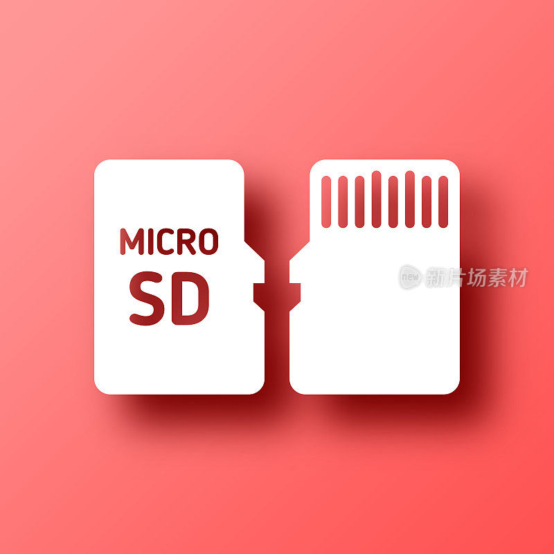 Micro SD卡-前后视图。图标在红色背景与阴影